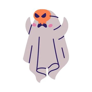 Cute Ghost Character as Flying Poltergeist Creature in Mask Vector Illustration Stock Illustration