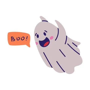 Cute Ghost Character as Flying Poltergeist Creature Say Boo Vector Illustration Stock Illustration