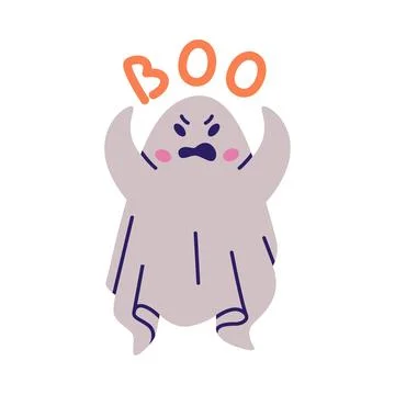 Cute Ghost Character as Flying Poltergeist Creature Say Boo Vector Illustration Illustrazione stock
