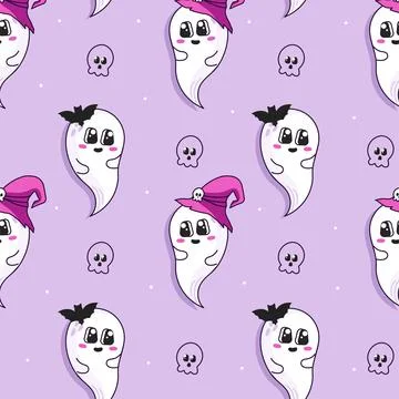 Cute ghost character gently seamless pattern Stock Illustration