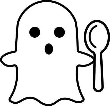 Cute ghost character holding a big spoon Stock Illustration