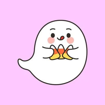 Cute Ghost Character Holding Candy Corn Illustrazione stock