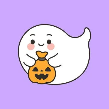 Cute Ghost Character Holding Pumpkin Candy Bag Illustrazione stock