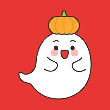Cute Ghost Character With Pumpkin On Head Illustrazione stock