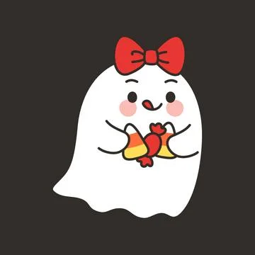 Cute Ghost Character With Red Bow Holding Candy Corn Stock Illustration