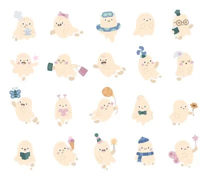 Cute ghost character set in scandinavian style Stock Illustration