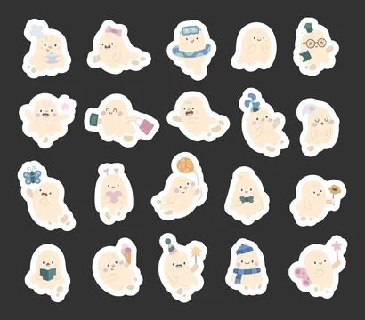 Cute ghost character set in scandinavian style Stock Illustration