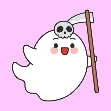 Cute Ghost Character With Skull And Scythe Illustrazione stock