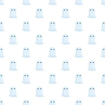 Cute ghost characters cartoon seamless halloween pattern Stock Illustration