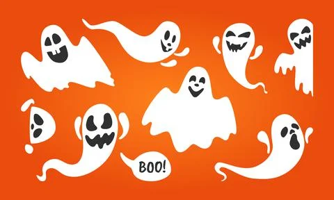 Cute ghost characters flat style design vector illustration set. Illustrazione stock