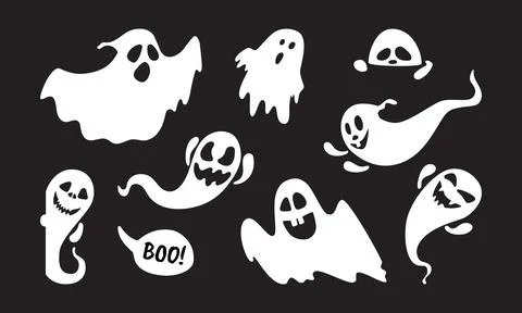 Cute ghost characters flat style design vector illustration set isolated on Stock Illustration
