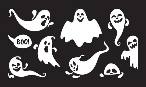 Cute ghost characters flat style design vector illustration set isolated on Stock Illustration