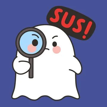 Cute Ghost Detective SUS Emote Vector on Blue Background Stock Illustration