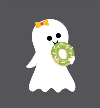 Cute ghost with donut. Cartoon, flat, vector Stock Illustration