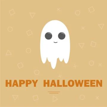 Cute ghost, flat design halloween banner, vector illustration Stock Illustration
