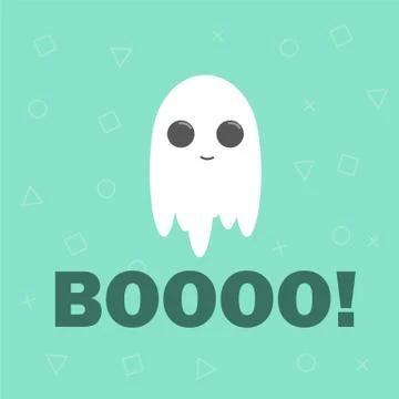 Cute ghost, flat design halloween banner, vector illustration Stock Illustration