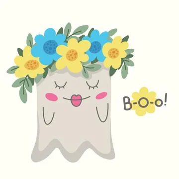 Cute ghost with flowers on her head Stock Illustration