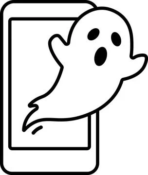 Cute ghost flying out of smartphone screen Stock Illustration