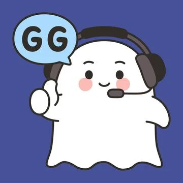 Cute Ghost Gamer with Headset Saying GG in Speech Bubble Vector on Blue Bac.. Illustrazione stock