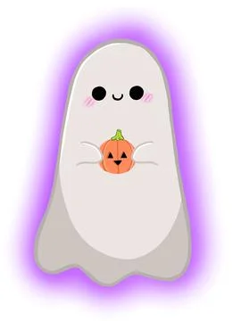 Cute ghost with halloween pumpkin Stock Illustration