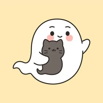 Cute ghost holding black cat Halloween Stock Illustration