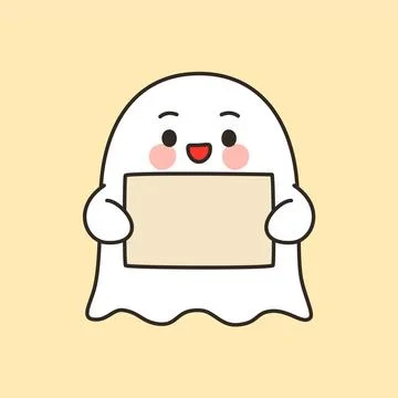 Cute ghost holding blank sign Halloween Ilustración de archivo