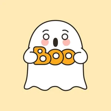 Cute ghost holding BOO text Halloween cartoon Stock Illustration