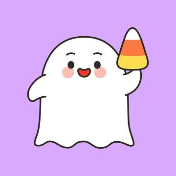 Cute ghost holding candy corn Halloween cartoon Stock Illustration