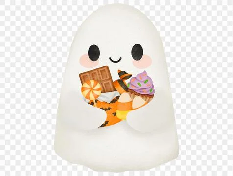 Cute ghost holding Halloween candy watercolor illustration vector. Ilustración de archivo