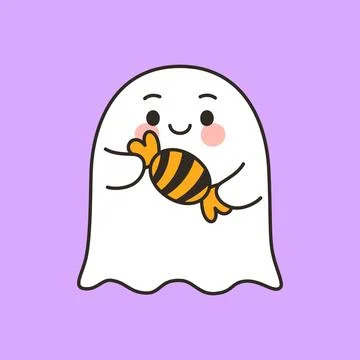 Cute ghost holding halloween candy cartoon Stock Illustration