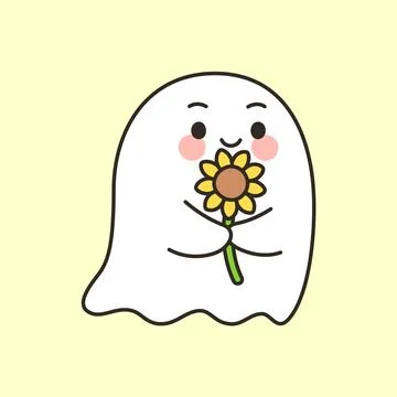 Cute ghost holding sunflower vector Stock Illustration
