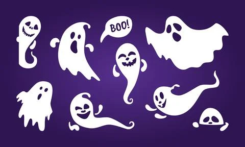 Cute ghost holiday characters flat style design vector illustration set isolated Stock Illustration