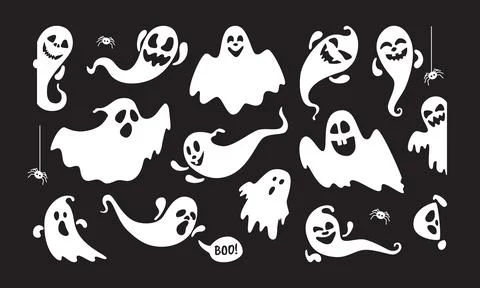 Cute ghost holiday characters flat style design vector illustration set isolated Stock Illustration