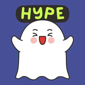 Cute Ghost Hype Emote Vector with Excited Expression on Blue Background Stock Illustration