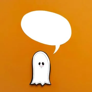 Cute ghost illustration with speech bubble on orange background Stock Photos