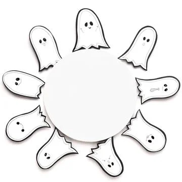 Cute ghost illustrations arranged in a circle for halloween Stock Photos