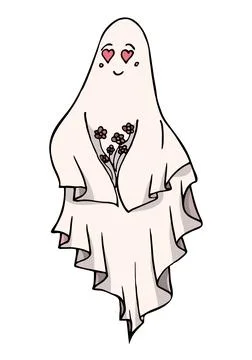 Cute ghost isolated, Cartoon Ghost with flowers Stock Illustration