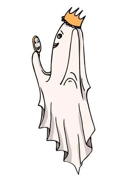 Cute ghost isolated, Cartoon Ghost wtirh crown Stock Illustration