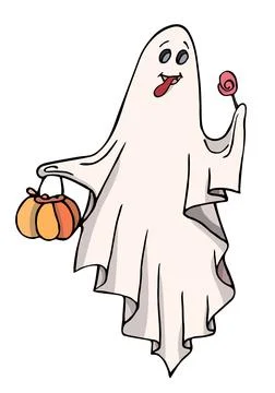 Cute ghost isolated, Cartoon Ghost with candy Stock Illustration