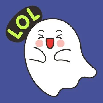 Cute Ghost LOL Emote Vector with Laughing Expression on Blue Background Stock Illustration