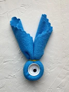 Cute ghost made of microfiber cloth and rubber bands idea for kids, Master cl Stock Photos