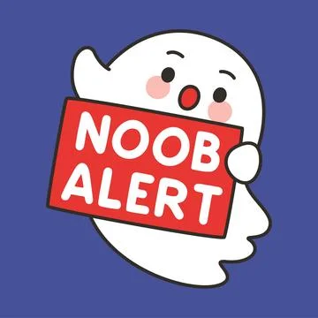 Cute Ghost Noob Alert Emote Vector with Funny Sign on Blue Background Stock Illustration