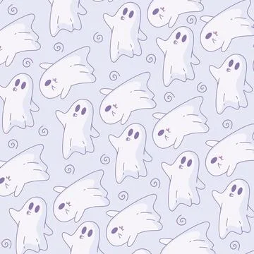 Cute ghost pattern with kissing ghosts and swirls, Vector 스톡 일러스트