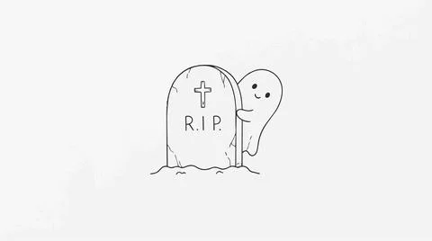 Cute ghost peeking behind RIP tombstone, Halloween illustration Silhouette Stock Illustration