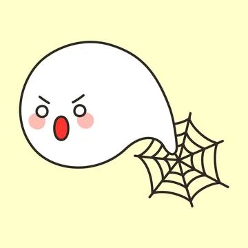 Cute ghost popping out to scare with spider web Stock Illustration