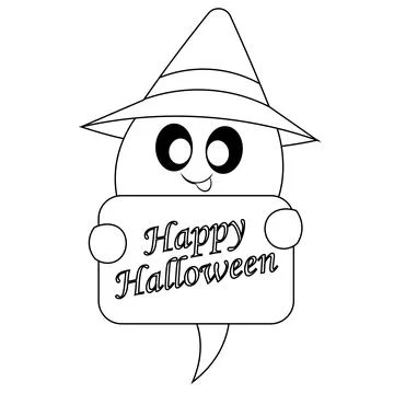 Cute Ghost with poster text in black and white for congratulation Stock Illustration