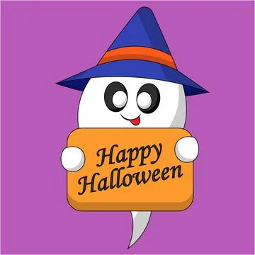 Cute Ghost with poster text in color for congratulation Illustrazione stock