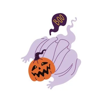 Cute ghost with pumpkin halloween vector illustration Stock Illustration