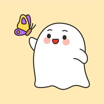 Cute ghost with purple butterfly Stock Illustration