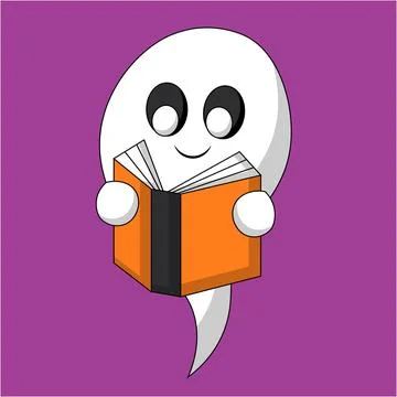 Cute Ghost read book. Draw illustration in color Stock Illustration